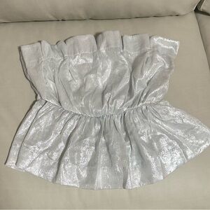 TCEC Silver Metallic Strapless Peplum Top